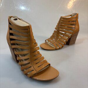 Isola 9.5 Ianna Brown Leather Gladiator 3.5" Stacked Heel Sandals Back Zip